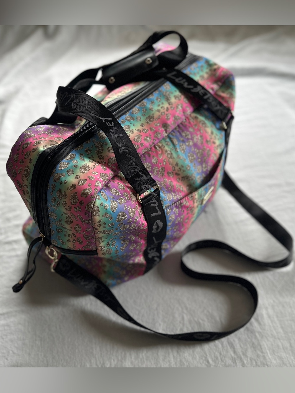 Luv Betsey by Betsey Johnson Weekender Duffle Bag | pastel rainbow leopard print